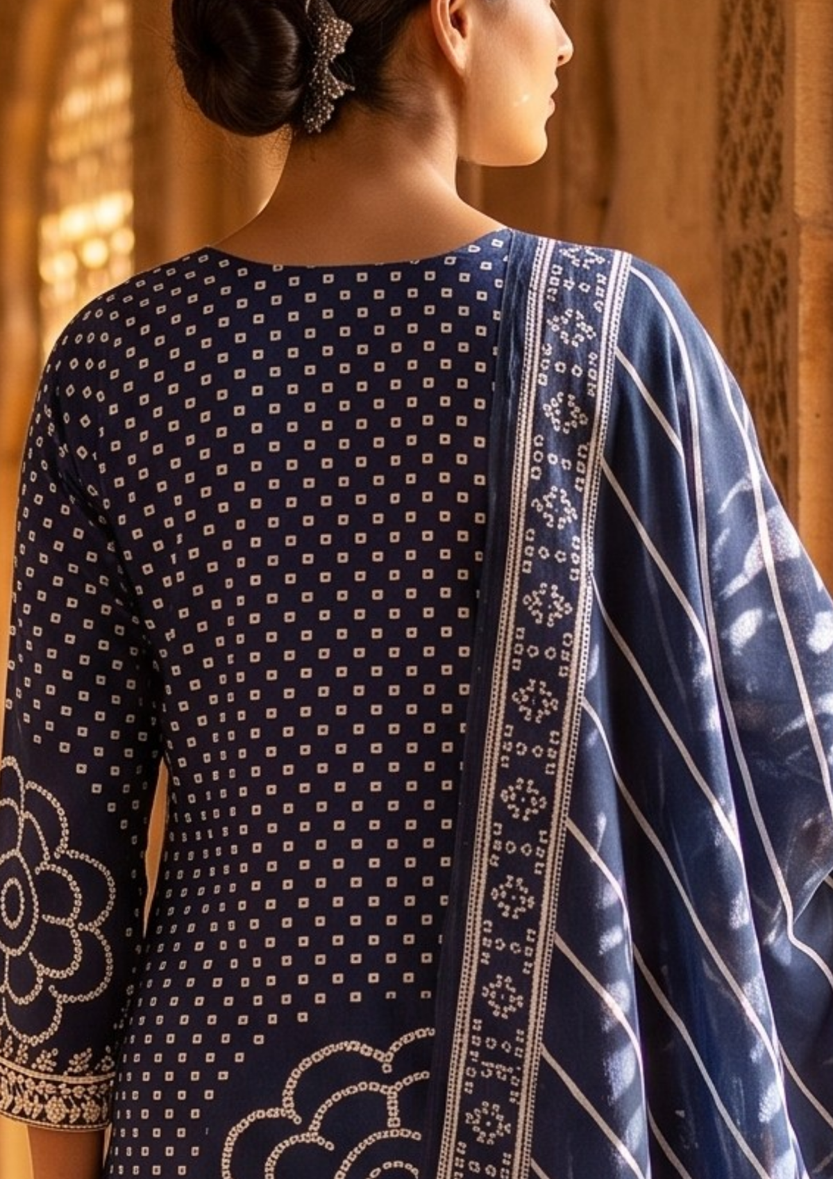 Blue Printed Muslin Kurta and Pant Set with Dupatta