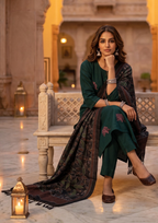 Sea Turtle Green Embroidered Cotton Flex Suit Set with Dupatta