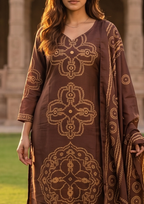 Brown Printed Muslin Kurta and Pant Set with Dupatta