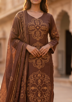 Brown Printed Muslin Kurta and Pant Set with Dupatta