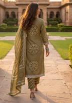 Green Printed Muslin Kurta and Pant Set with Dupatta