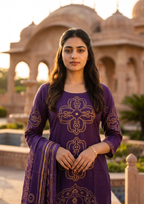 Purple Printed Muslin Kurta and Pant Set with Dupatta