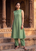 Green Sleeveless Cotton Co-Ord Set
