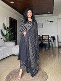 Black printed cotton kurta and plazo set
