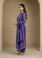 Bm perple badhani prient cotton kurta set