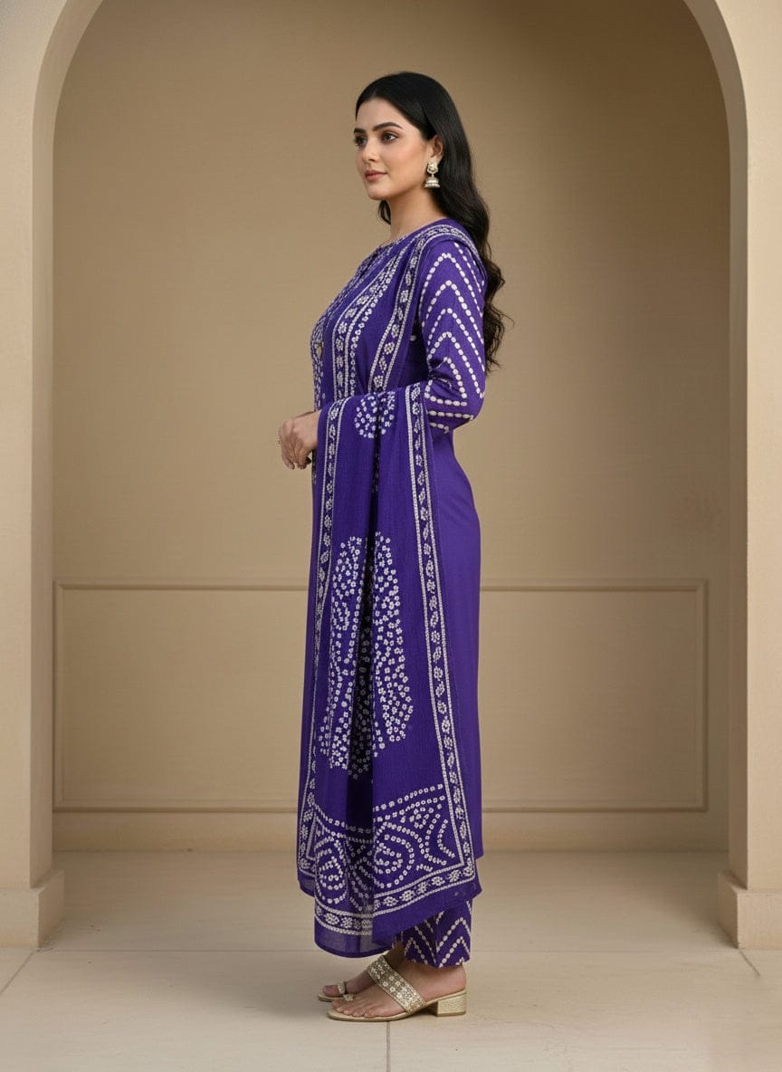Bm perple badhani prient cotton kurta set