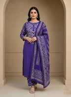 Bm perple badhani prient cotton kurta set
