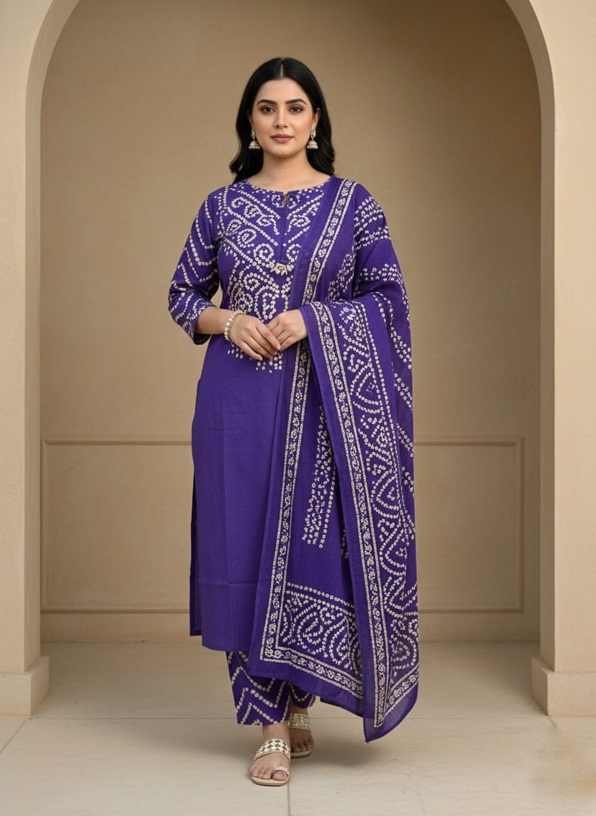 Bm perple badhani prient cotton kurta set