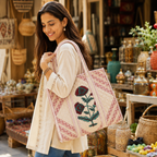 Block Printed Quilted Tote Bag