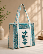 Block Printed Quilted Tote Bag