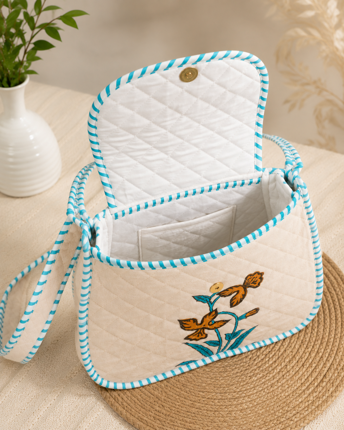 Block Printed Quilted Cotton Shoulder Bag