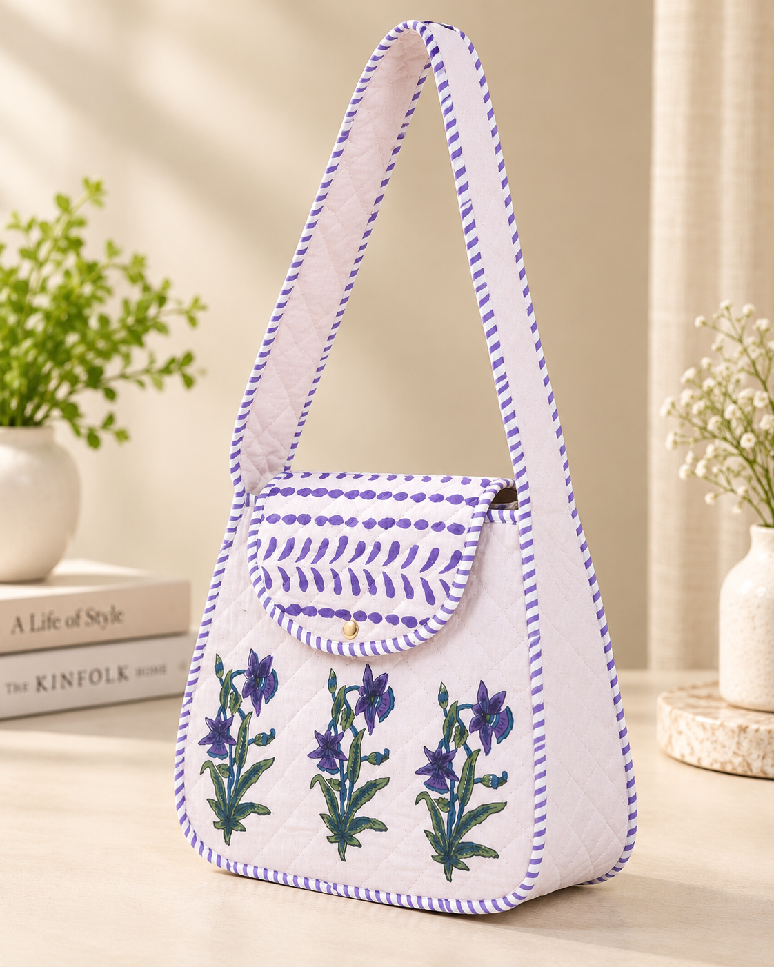 Block Printed Quilted Cotton Shoulder Bag