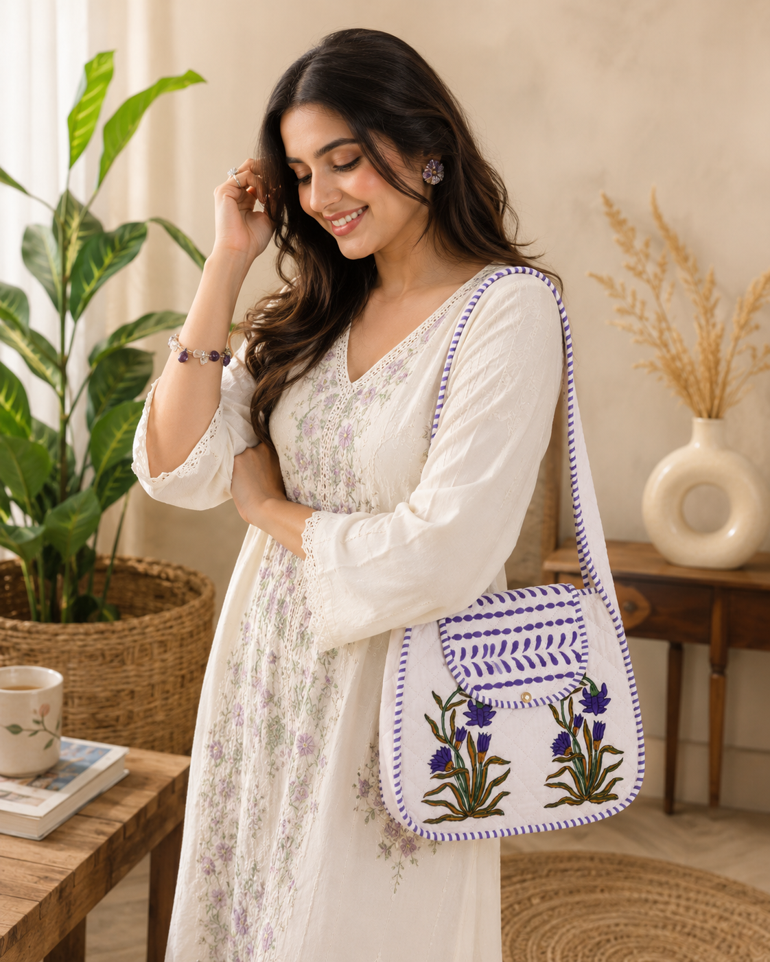 Block Printed Quilted Cotton Shoulder Bag