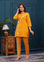 Mustard Embellished Cotton Co-Ord Set
