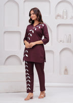Wine Embellished Cotton Co-Ord Set