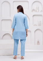 Sky Blue Embellished Cotton Co-Ord Set