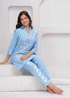 Sky Blue Embellished Cotton Co-Ord Set