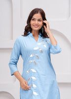 Sky Blue Embellished Cotton Co-Ord Set