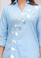 Sky Blue Embellished Cotton Co-Ord Set