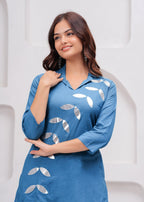 Denim Blue Embellished Cotton Co-Ord Set