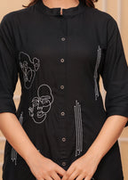 Black Embroidered Rayon Kurta and Pant Set