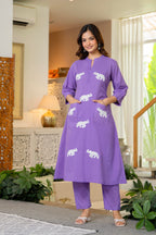 Soft Purple Embroidered Cotton Co-Ord Set