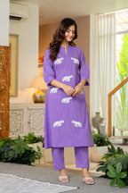 Soft Purple Embroidered Cotton Co-Ord Set