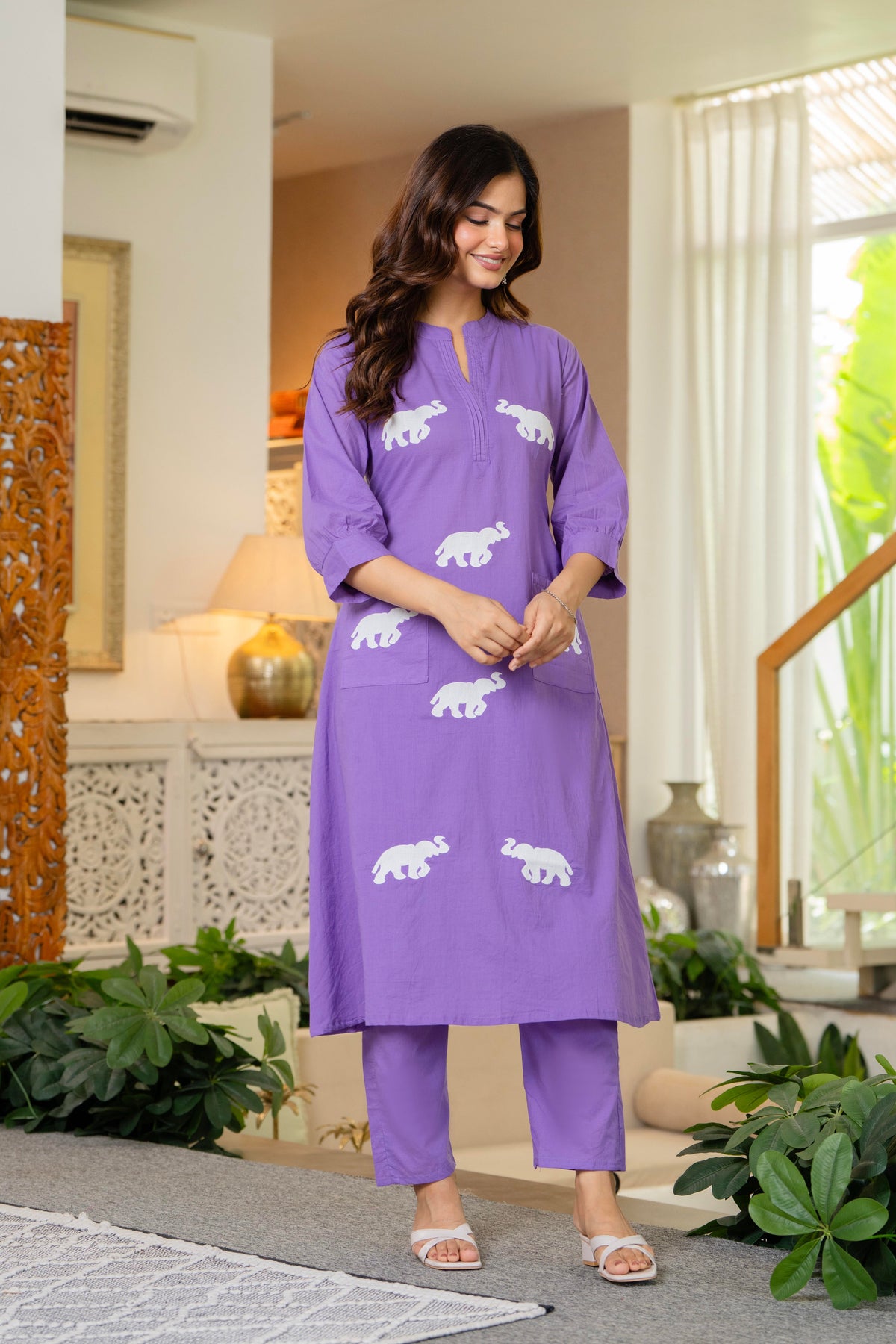 Soft Purple Embroidered Cotton Co-Ord Set