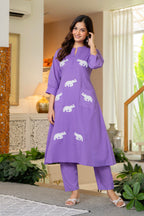 Soft Purple Embroidered Cotton Co-Ord Set