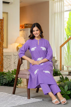Soft Purple Embroidered Cotton Co-Ord Set