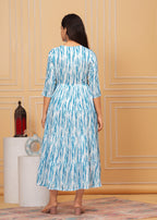 Blue White Tie-Dye Rayon Anarkali Gown