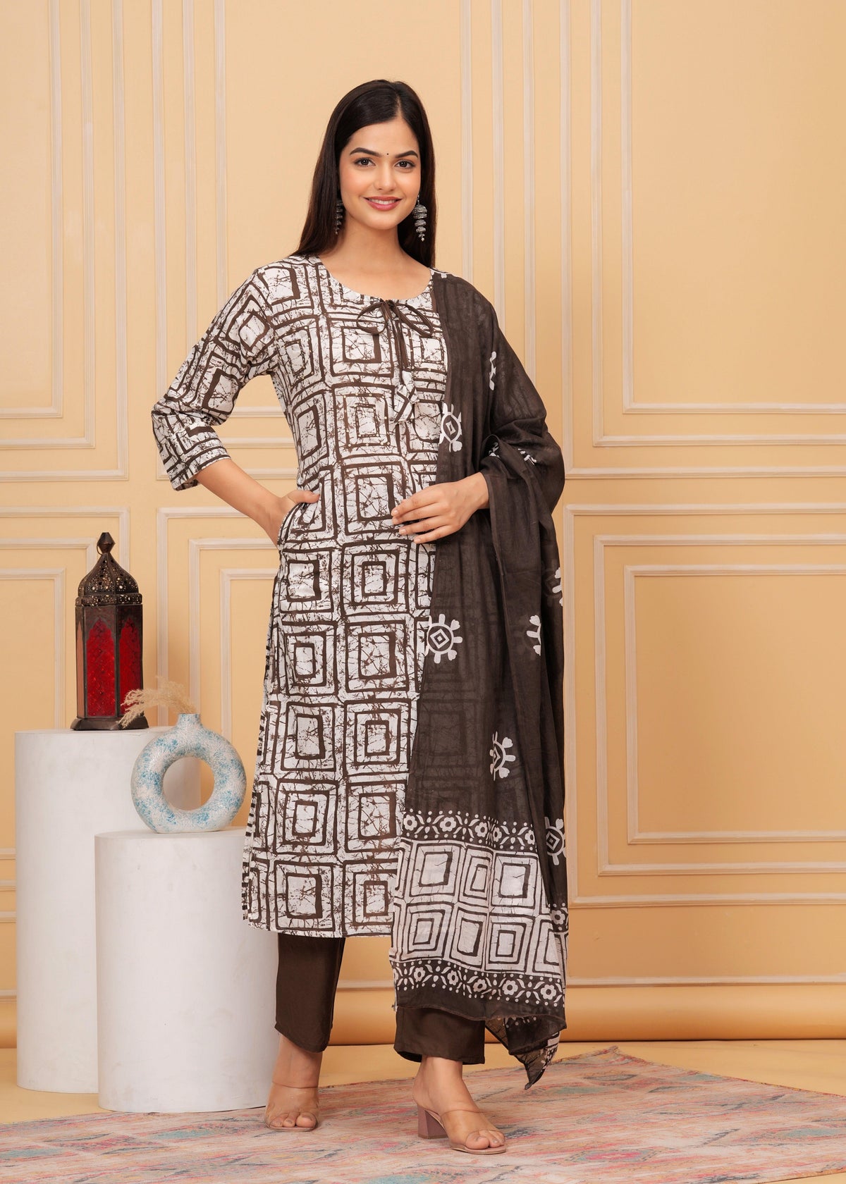 Sequence Hand Work Cotton Suit Set With Printed Dupatta