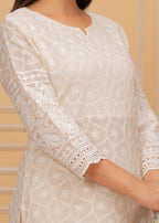 Chikankari Off White Suit Set With Printed Chanderi Dupatta