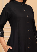 Black Embellished A-Line Rayon Kurta Set