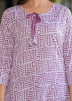 Dusky Purple Printed Cotton Suit Set with Mulmul Dupatta