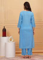 Glacier Embroidered Cotton Suit Set with Printed Mulmul Dupatta