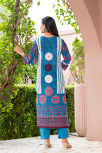 Blue Printed Handwork Cotton Suit Set with Dupatta