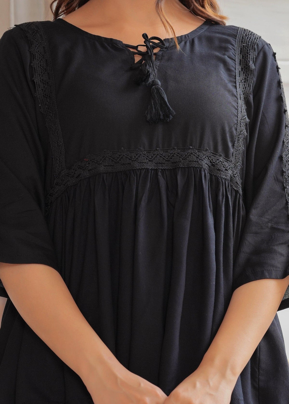Black Embroidered Viscose Rayon Co-Ord Set