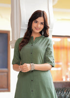 Green Katha Cotton Kurta and Palazzo Set