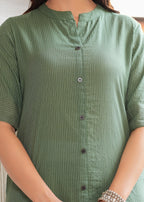 Green Katha Cotton Kurta and Palazzo Set