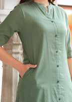 Green Katha Cotton Kurta and Palazzo Set