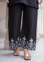 Black Embroidered Rayon Co-Ord Set