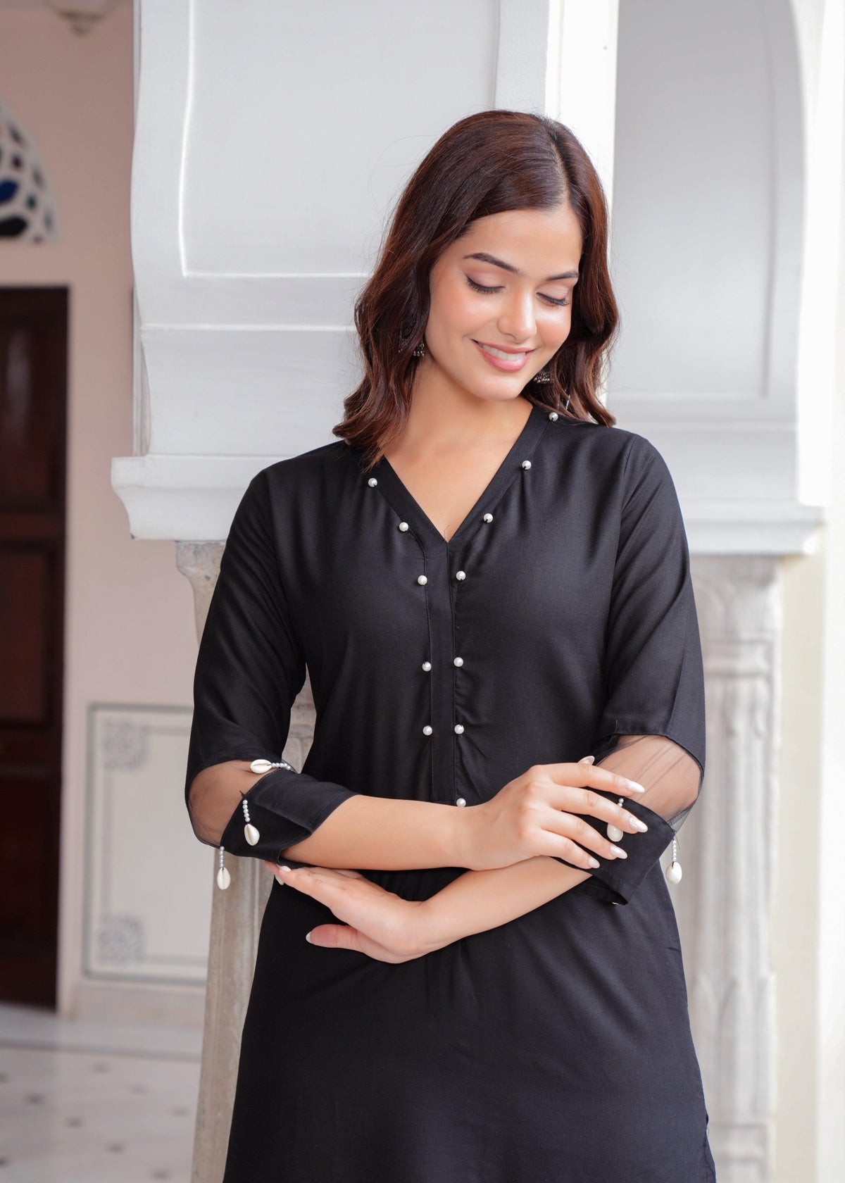 Black Embroidered Rayon Co-Ord Set
