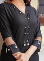 Black Embroidered Rayon Co-Ord Set