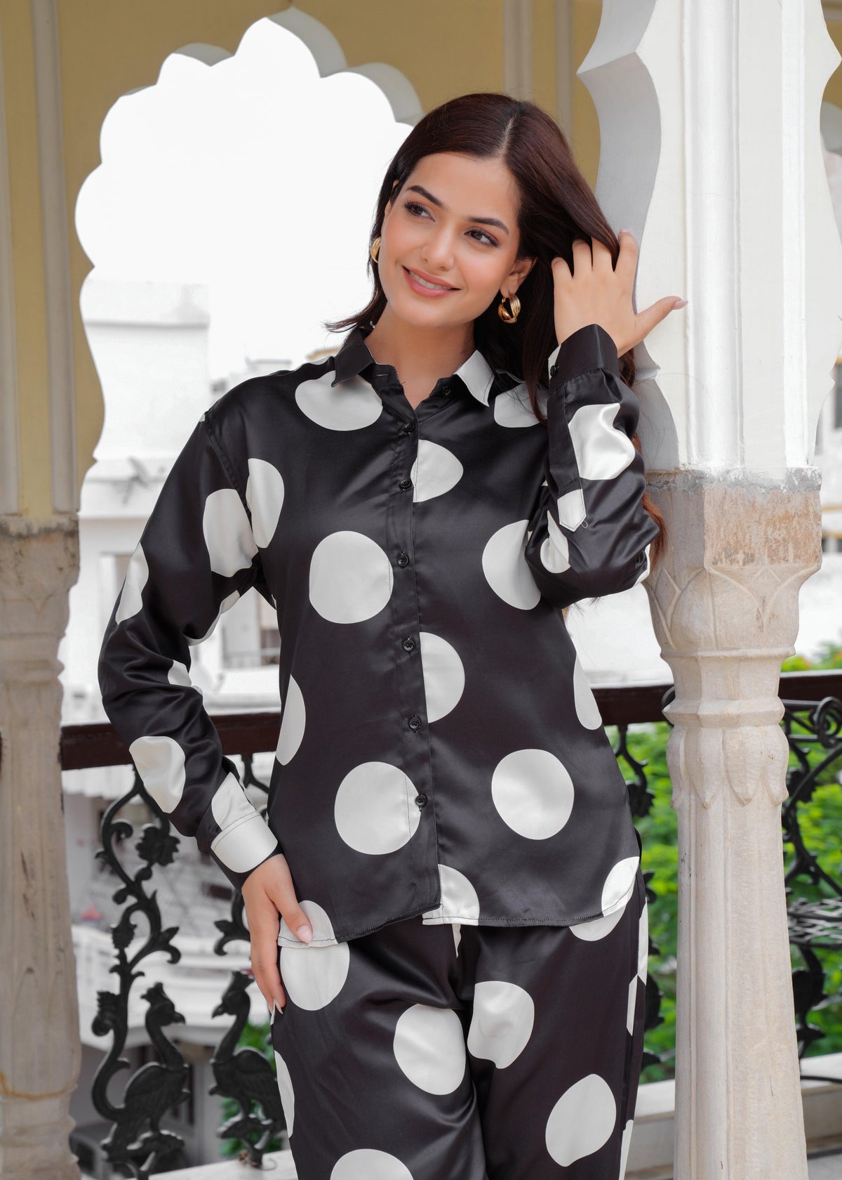 Black White Polka Dots Printed Co-Ord Set