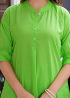 Parrot Green Cotton Pathani Kurta and Afghani Pant Set