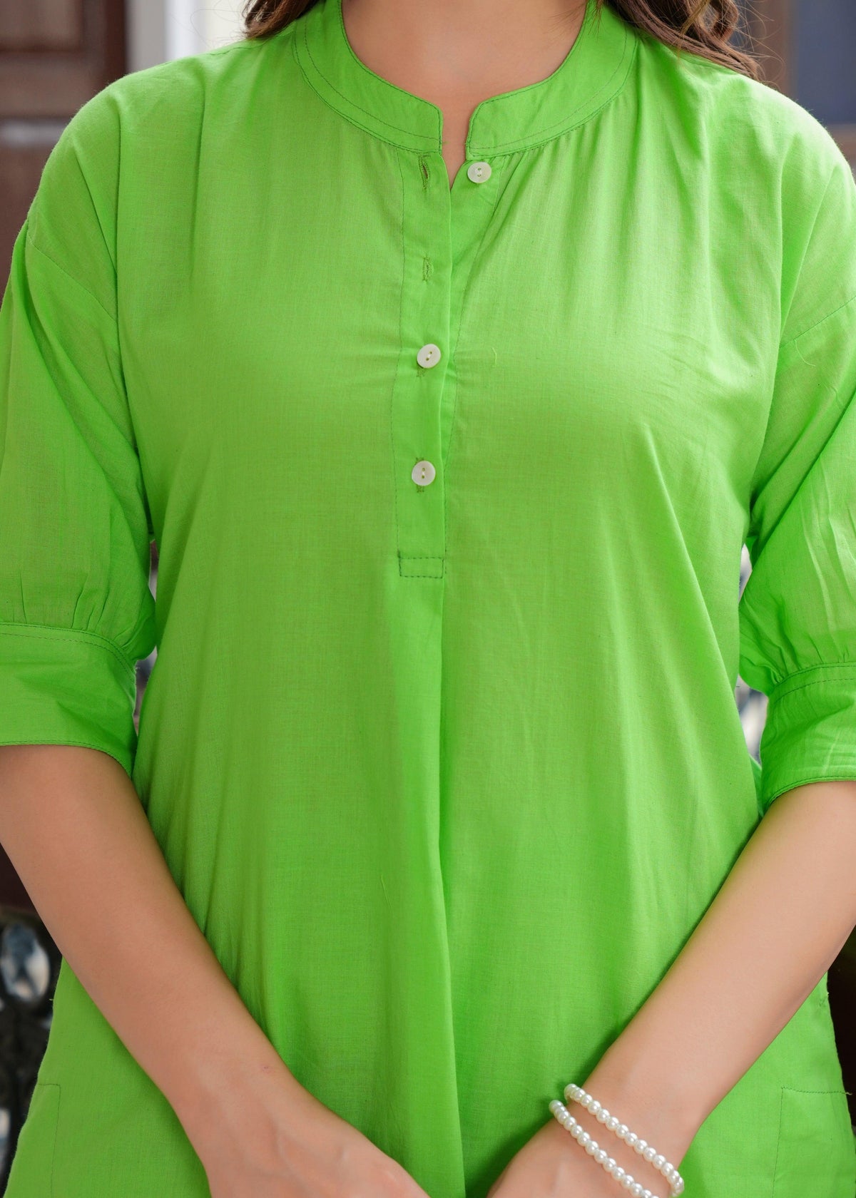 Parrot Green Cotton Pathani Kurta and Afghani Pant Set
