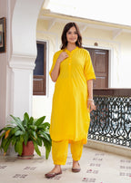 Yellow Cotton Pathani Kurta and Afghani Pant Set