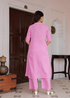 Baby Pink Katha Cotton Kurta and Palazzo Set