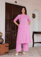 Baby Pink Katha Cotton Kurta and Palazzo Set